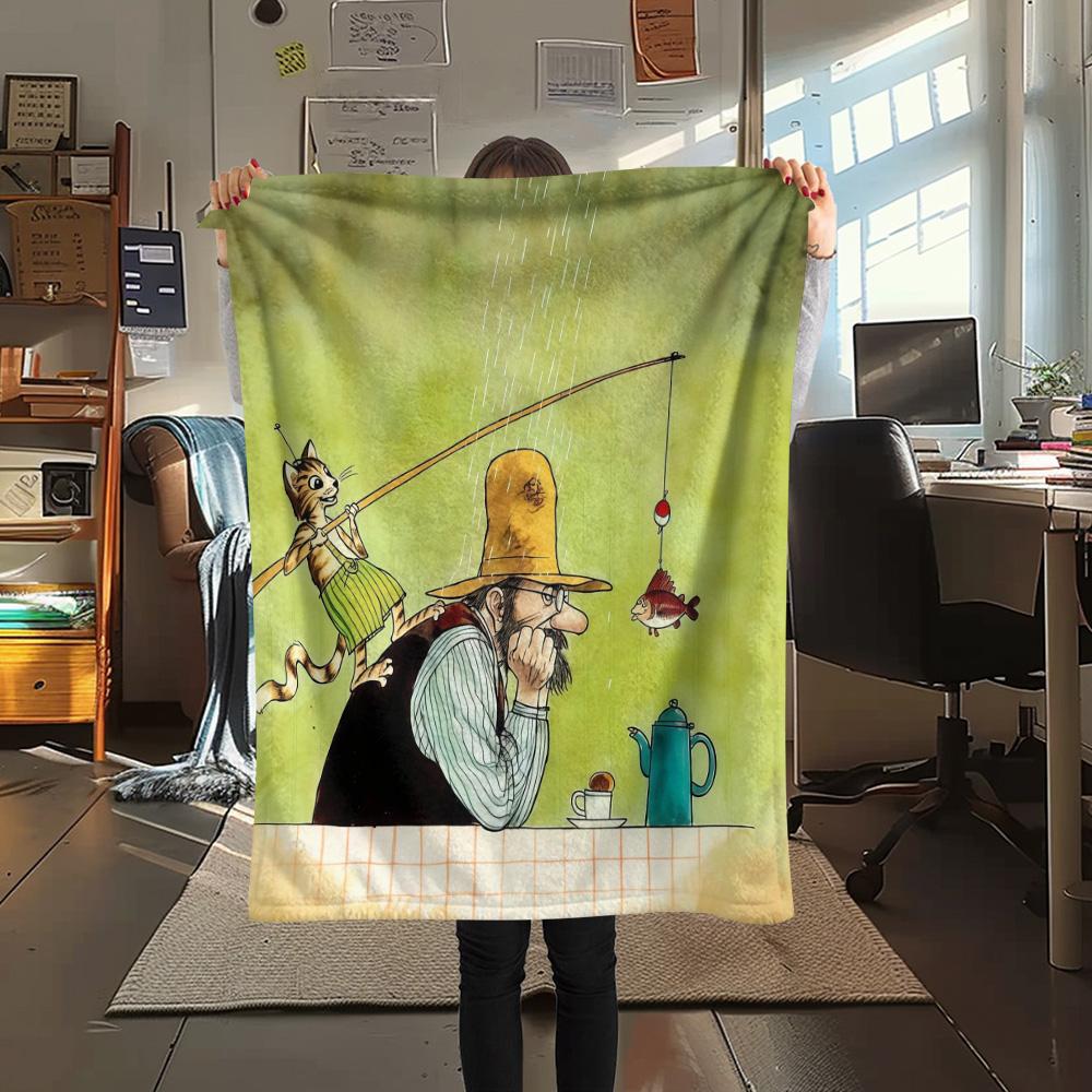 Pettson and Findus Flannel Blanket, High quality Comfortable for All Seasons, Home Decor, Warmth and Comfort