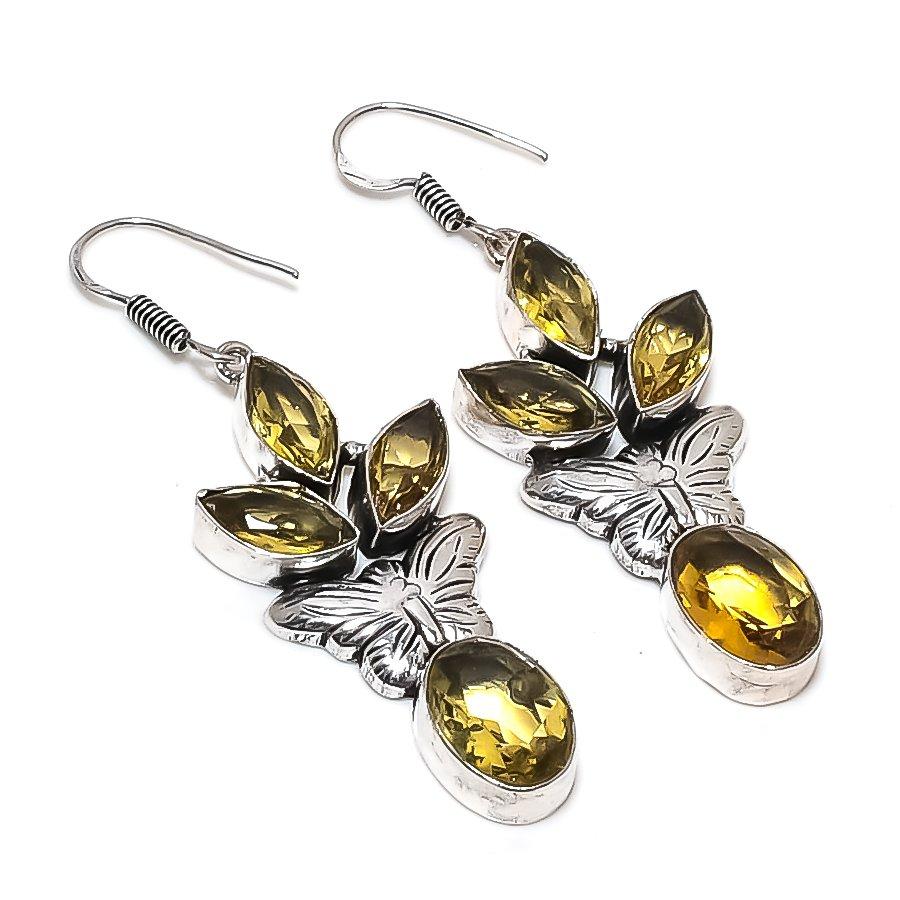 Natural Citrine Gemstone Handmade 925 Sterling Silver Jewelry Earring 2.48" r9g50