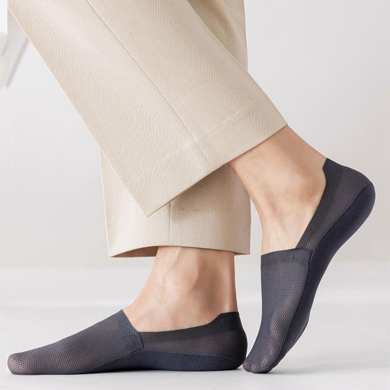 Sommer Herren Dünne Seidensocken Hausschuhe Netz Atmungsaktiv Niedrig geschnitten Knöchel Bootssocken Silikon Anti-Rutsch Herren Männlich Unsichtbar No Show Socken