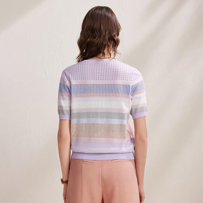Women's Mulberry Silk Striped Knit T-Shirt