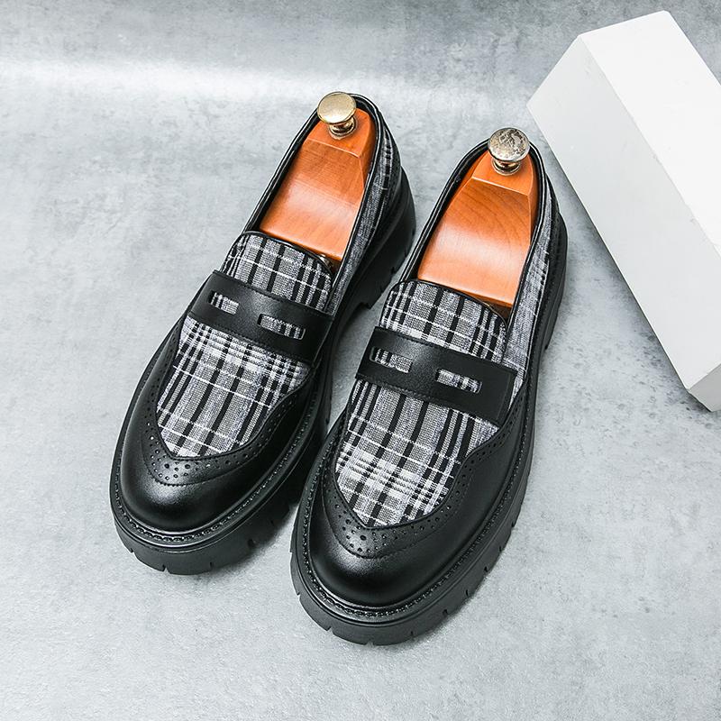 New Men Business Loafers Black Thick Soled Wear Resistant Leather Shoes European Style One Step Fashion Dress Shoes Size 38-46