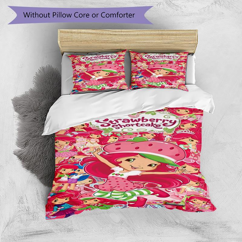 3pcs Princess Strawberry11 Design Cover Set - HD Printed Bedding with 1 Cover and 2 Pillowcases - Perfect for Home and Dorm Decor