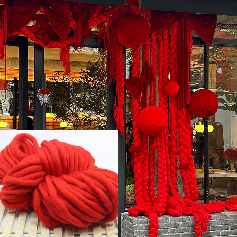 [Shop Front Decor] Red Velvet Ball Macrame Ornament for Spring Festival & New Year Backdrop