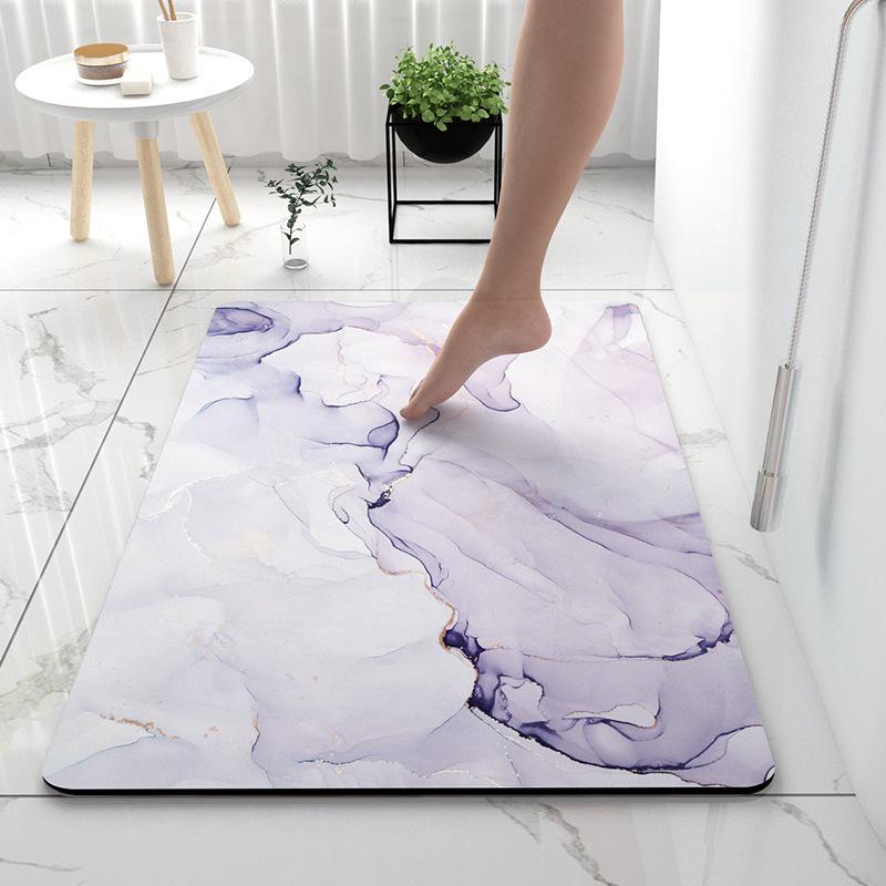Luxurious Marble Pattern Diatom Mud Bath Mat - Absorbent, Non-Slip, Washable