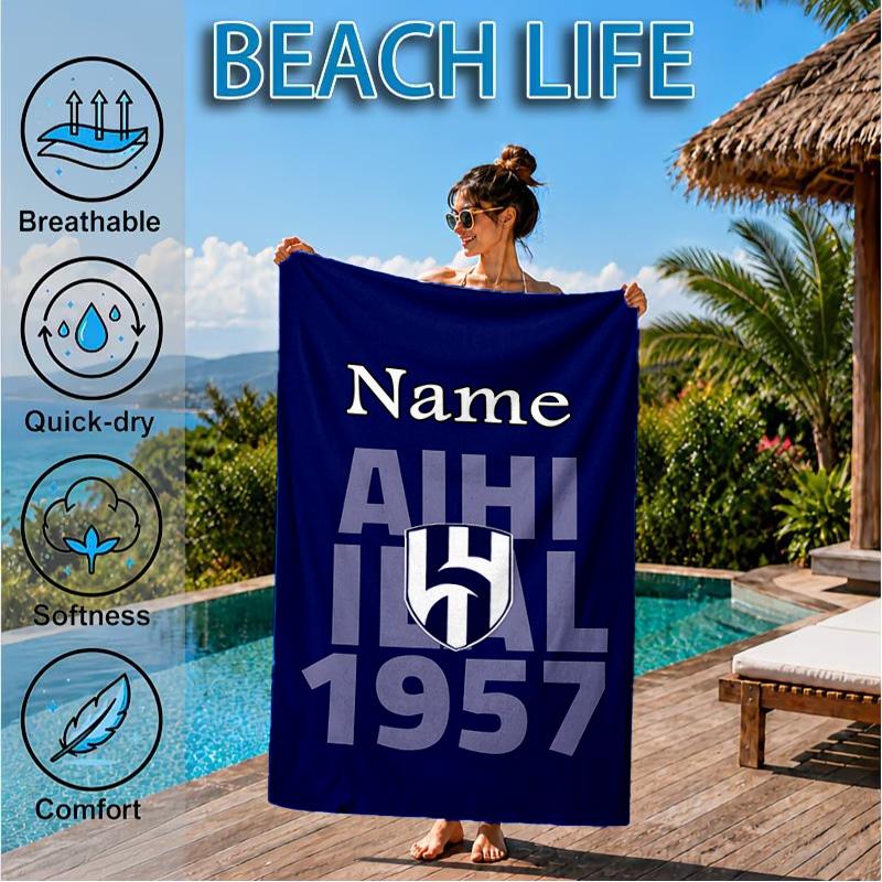 Custom Name Al FC Crest Beach Towel Microfiber Beach Towel, Lightweight and Quick-Dry, for Summer Travel, Swimming Pool Gift