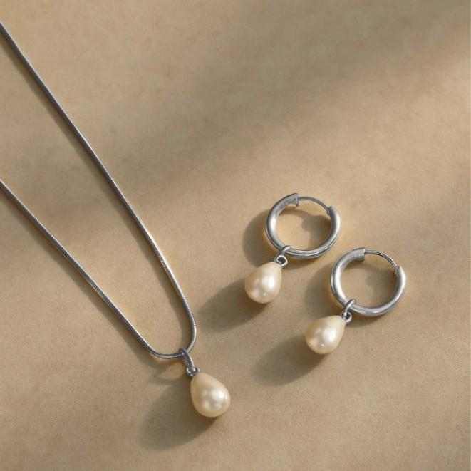 Luxury Pearl Choker Necklace and Earring Set Simple Versatile Fashion Elegant Two Piece