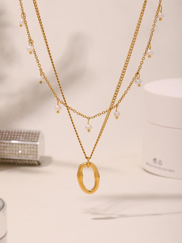 Qiong Yao European American Fashion Pearl Flower Multi-layer Necklace with Light Luxury Design and Stainless Steel Clavicle Chain