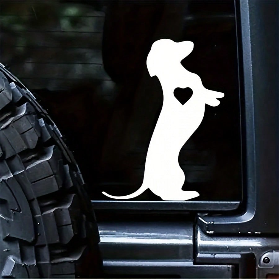 Dachshund Heart Shape Silhouette Vinyl Sticker For Car, Truck, Laptop, 6 Inch/15.3cm White Reflective Carving Decal, Stickers, Wall Decal, Vinyl Decal
