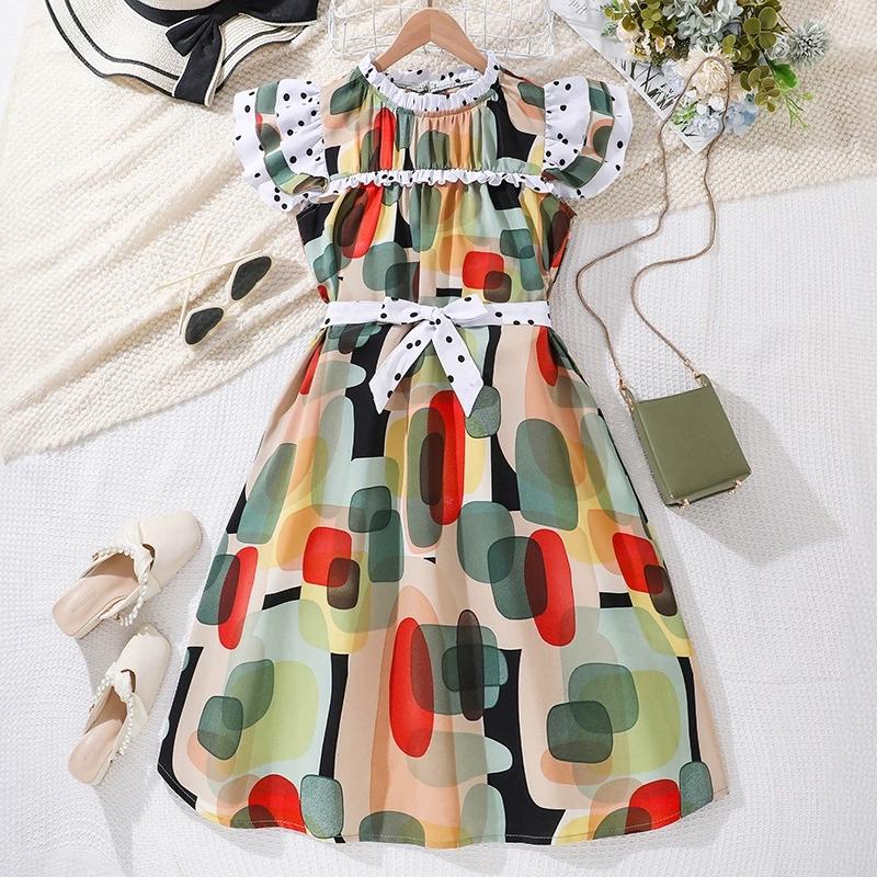 

Girl Sleeveless Print Dress Children Kid Casual Summer Beach Sundress Princess Dresses Clothes 9Y разноцветный