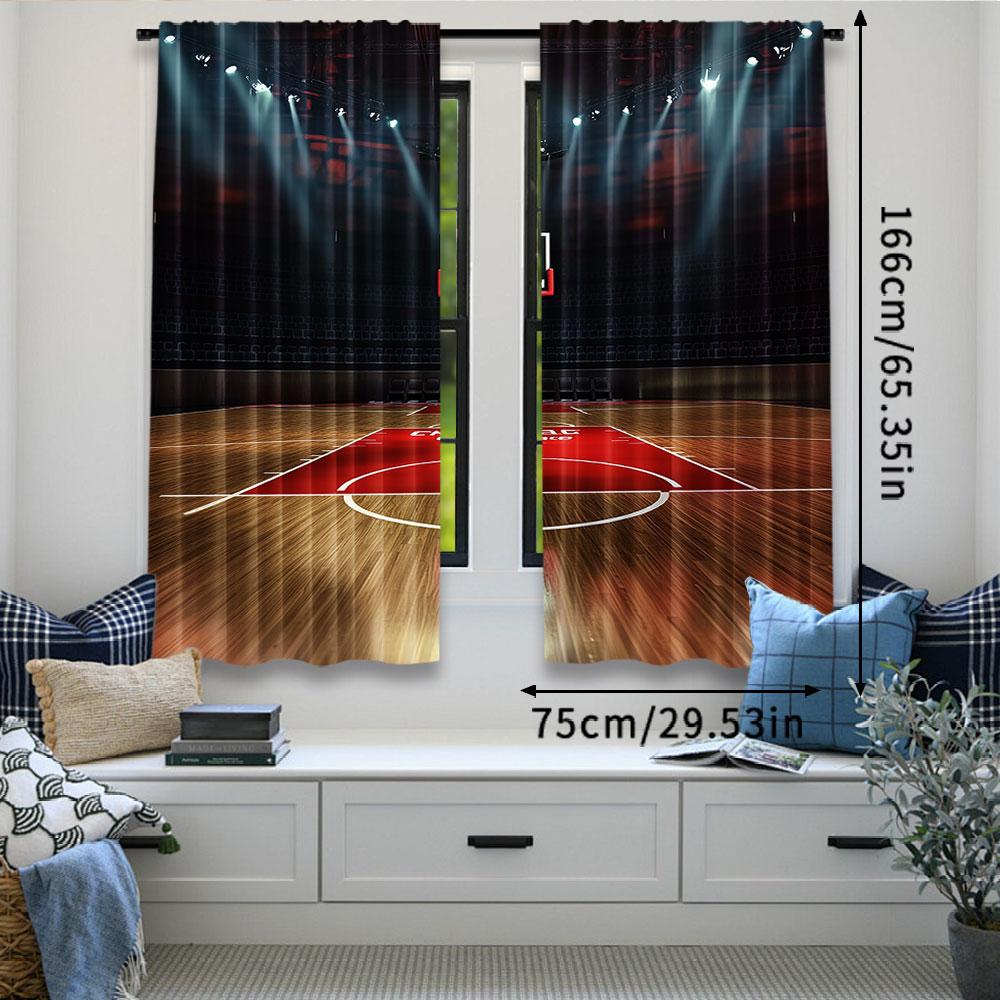 2 Stück Herren Basketball Vorhänge Sportthema Ballplatz Arena Stadion Feld Geeignet Für Schlafzimmer Küche Esszimmer Wohnzimmer