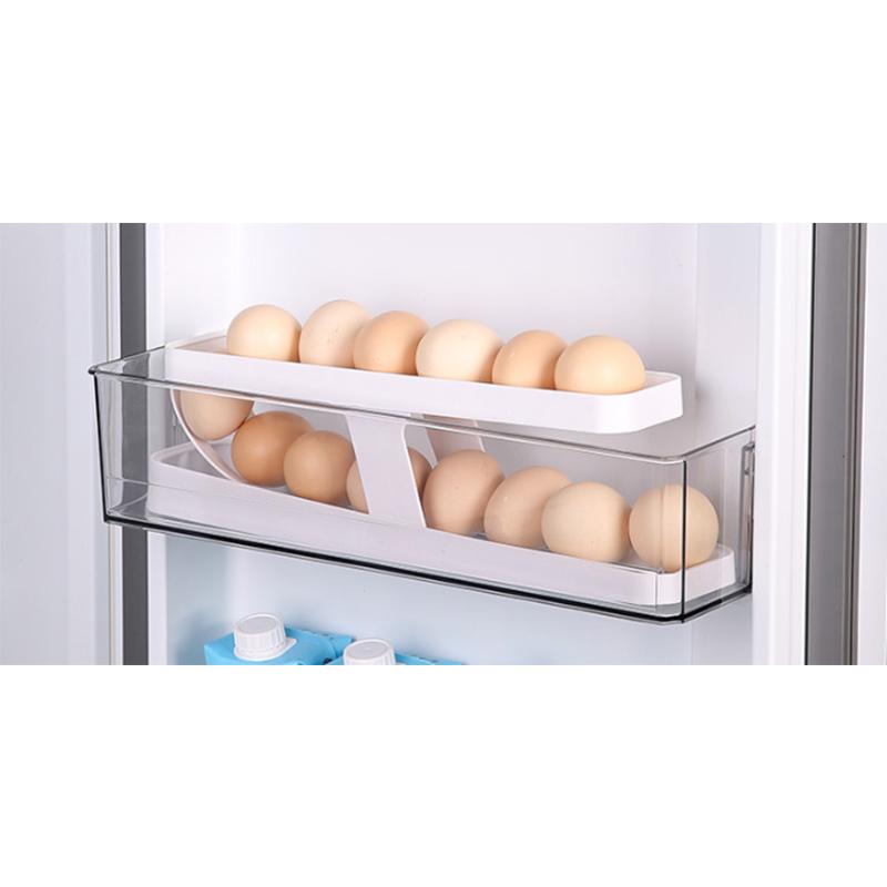 

1Pc Clear Egg Storage Rack With Protective Railings Large Capacity 2-Tier Automatic Rolling Egg Dispenser Kitchen Organizer