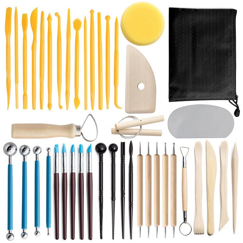42-Piece Pottery Tool Set: Clay, Stone, Carving Knives, Cutting Tools, Scrapers, DIY Silicone Dotting Pens