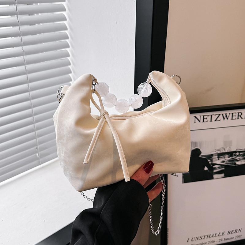 Stylish Pu Pearl Handbag For Women Trendy Soft Chain Small Square Crossbody Bag