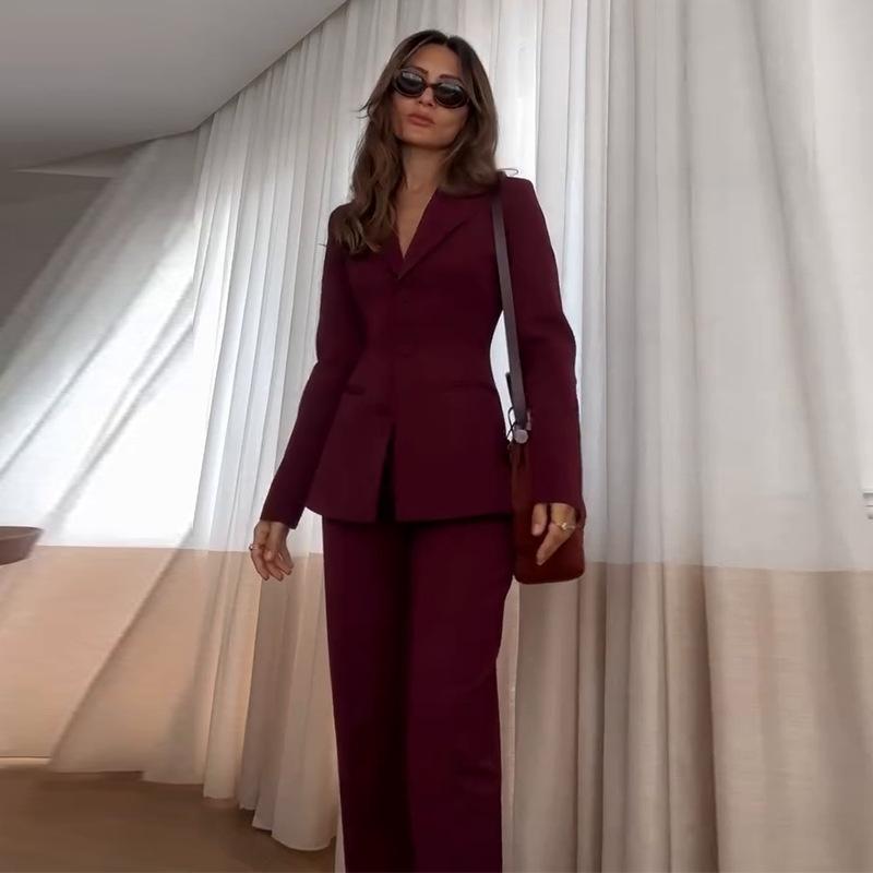 Bürodame Blazer Mantel Hosen Set Damen Einreiher Langarm Mäntel Slim Bleistifthosen