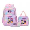 K-Pop Inspired Cartoon School Backpack Set Teen Girls 3pcs Lunch Bag Main Pencil Case Arc Shoulder Straps British Style