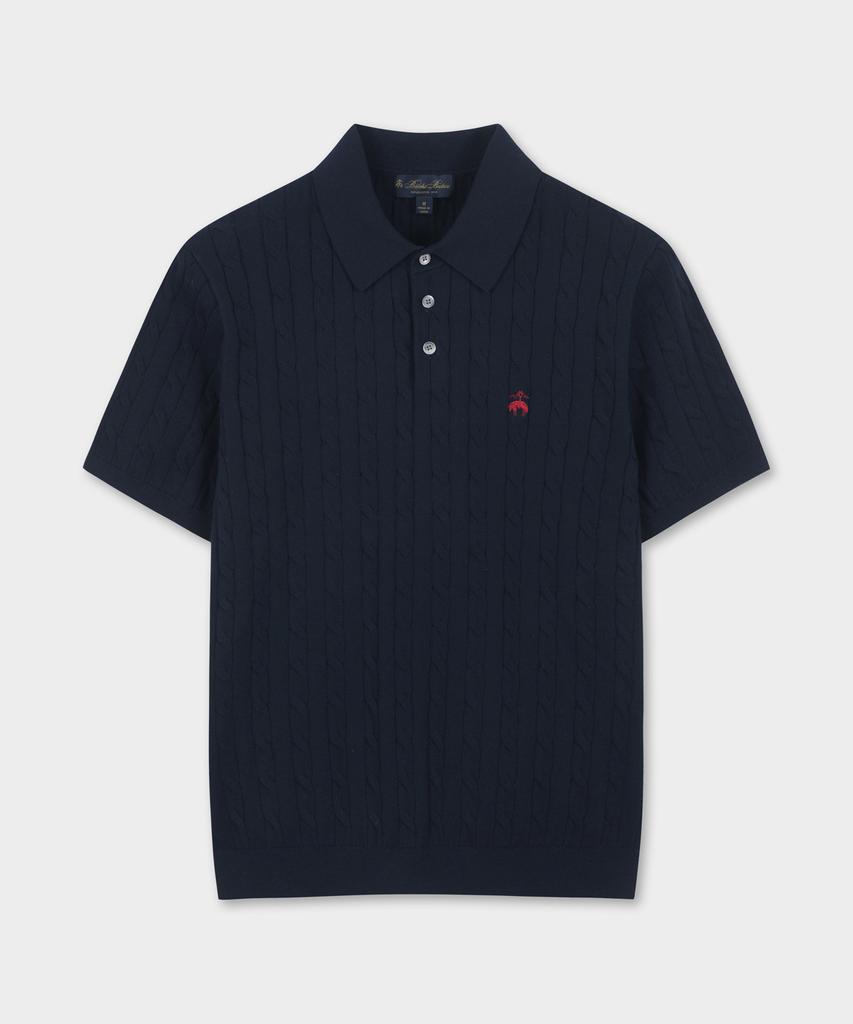 BROOKS BROTHERS Cotton Cable Polo Short Sleeve Sweater (Dark Navy) (Bbwtmog204)