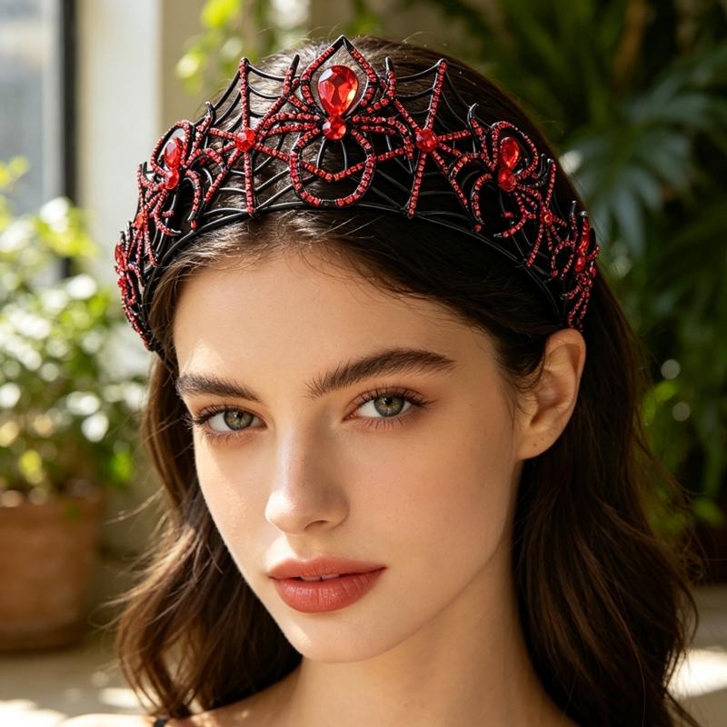 Gotisches Netz-Haarschmuck für Halloween-Kostüme, Funkelndes Strass-Haarreif für Partys, Cosplay, Feiertagskleidung und Fotos