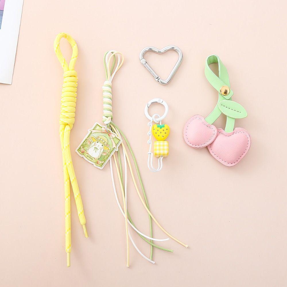 Heart Buckle Cherry Keychain Bowknot Fruit Style Charms Leather Cherry Pendant  Birthday Gift