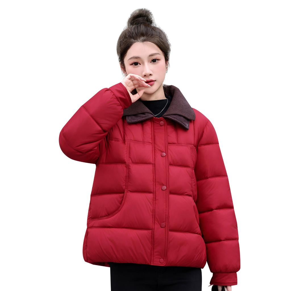Winter new women's fashion classic thin cotton-padded jacket thickened warm splicing wool collar short down cotton-padded jacket