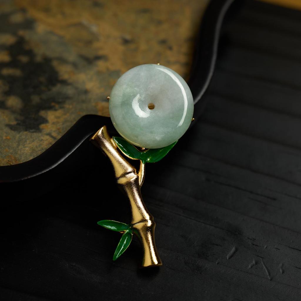 Bamboo-Inspired Natural Jade & 925 Silver Brooch - Retro Cheongsam Accessory Gift