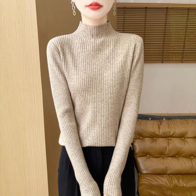 Herbst neues Damen Langarm Rollkragen Slim-Fit Rippstrick Lazy-Wind Pullover Strickpullover Unterhemd Oberbekleidung Innenbekleidung