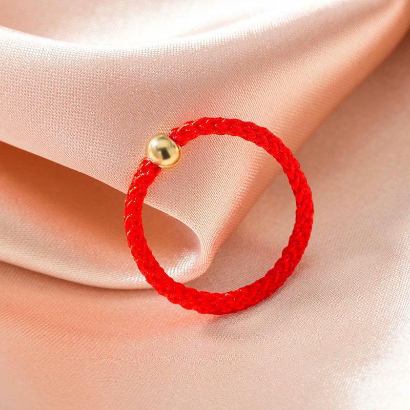 Douyin Style Black Rope Gold Bead Ring for Women  Couples - Xiaohongshu Red Rope Friendship Ring One Size