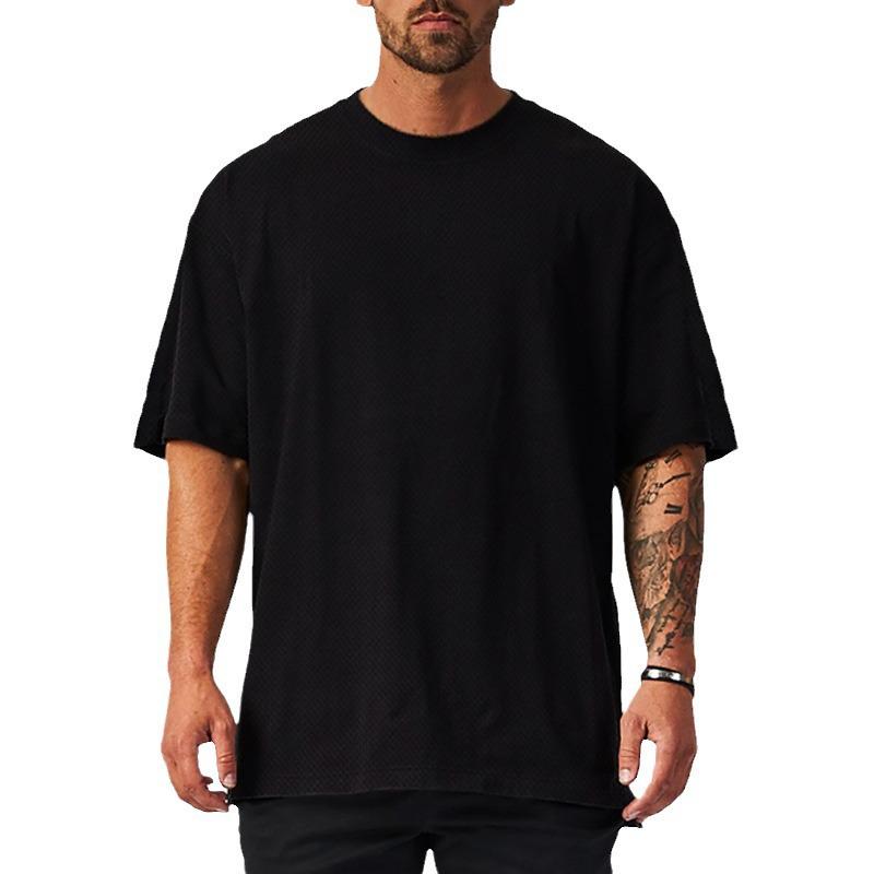 Men's Plus Size Mesh Breathable Oversized Drop Shoulder Fitness T-Shirt