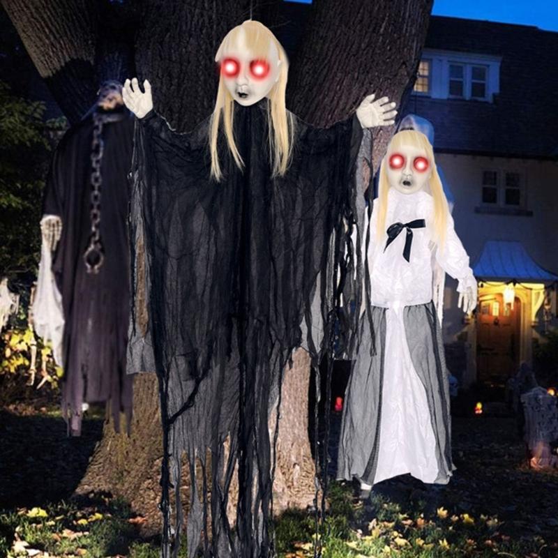 Sound Activated Skeleton Hanging Decoration Voice-Activated Skeleton with Sound Effect For Porch Yard Lawn Garden