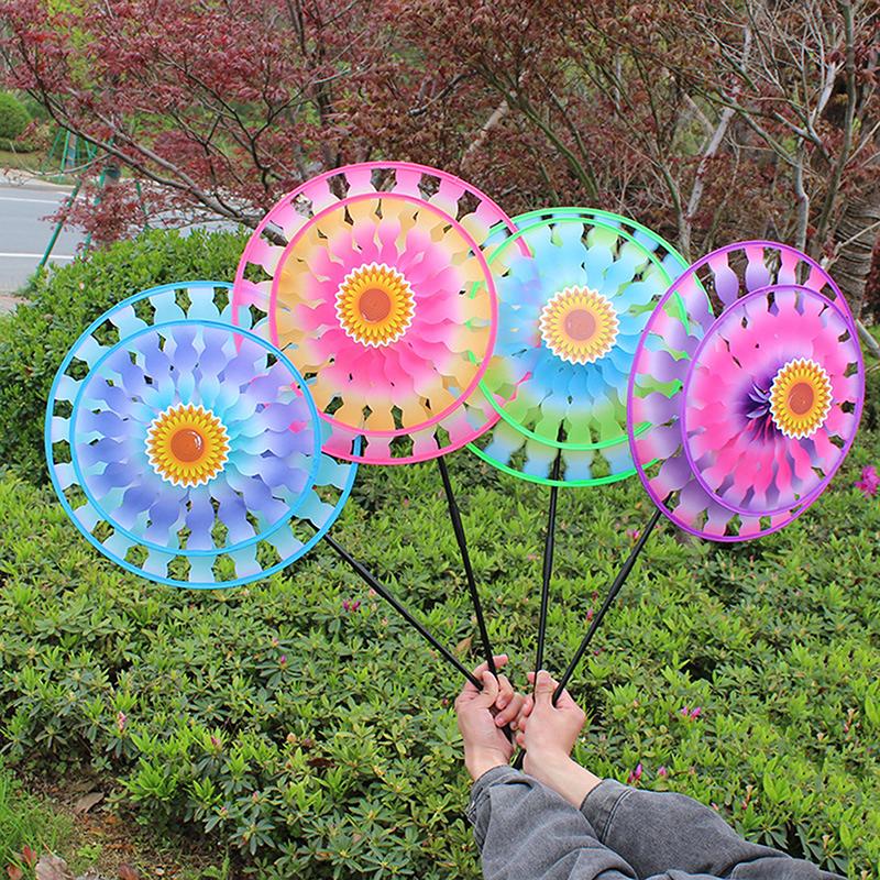 1 Piece Colorful Double Layer Stakes Windmill Exquisite Garden Wind Spinner Yard Decoration For Kid Outdoor Gatherings Lawn
