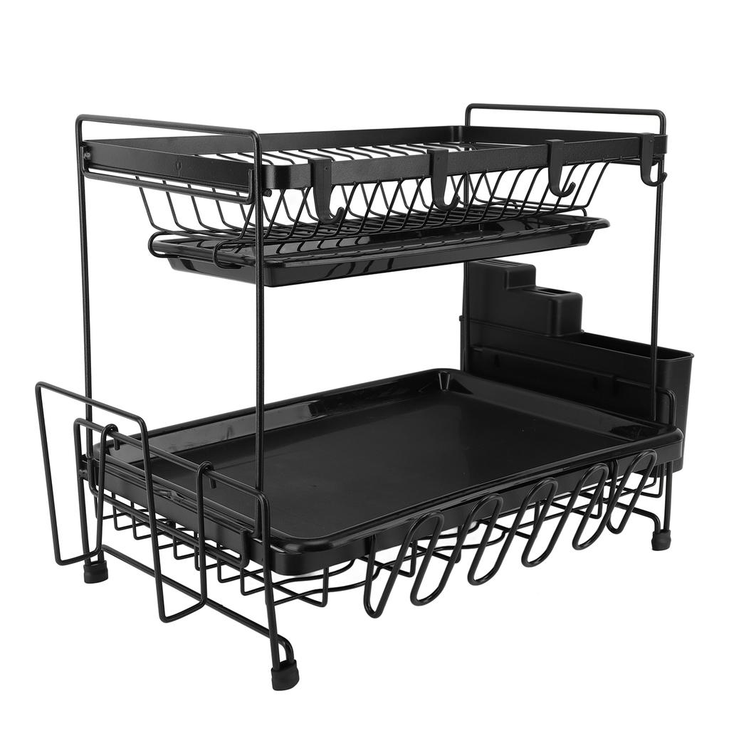 Dish Drying Rack 2 Layer Foldable Versatile Convenient Storage Dish Drainer Rack with Utensil