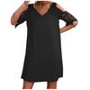 Fashion Women Solid Color V-Neck Off-Shoulder Dress Casual Loose Piece Dress