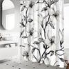 Black & White Floral Vines Shower Curtain - Minimalist Nordic Design, Polyester, Stylish Modern Bath Decor, Easy Care