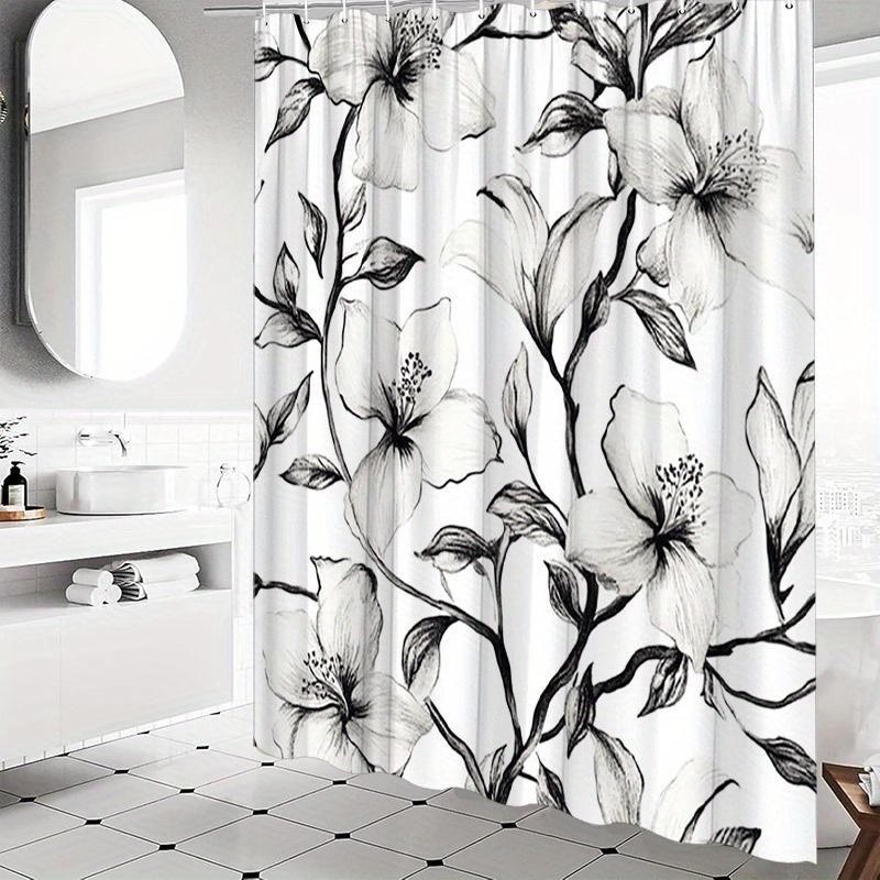 Black & White Floral Vines Shower Curtain - Minimalist Nordic Design, Polyester, Stylish Modern Bath Decor, Easy Care