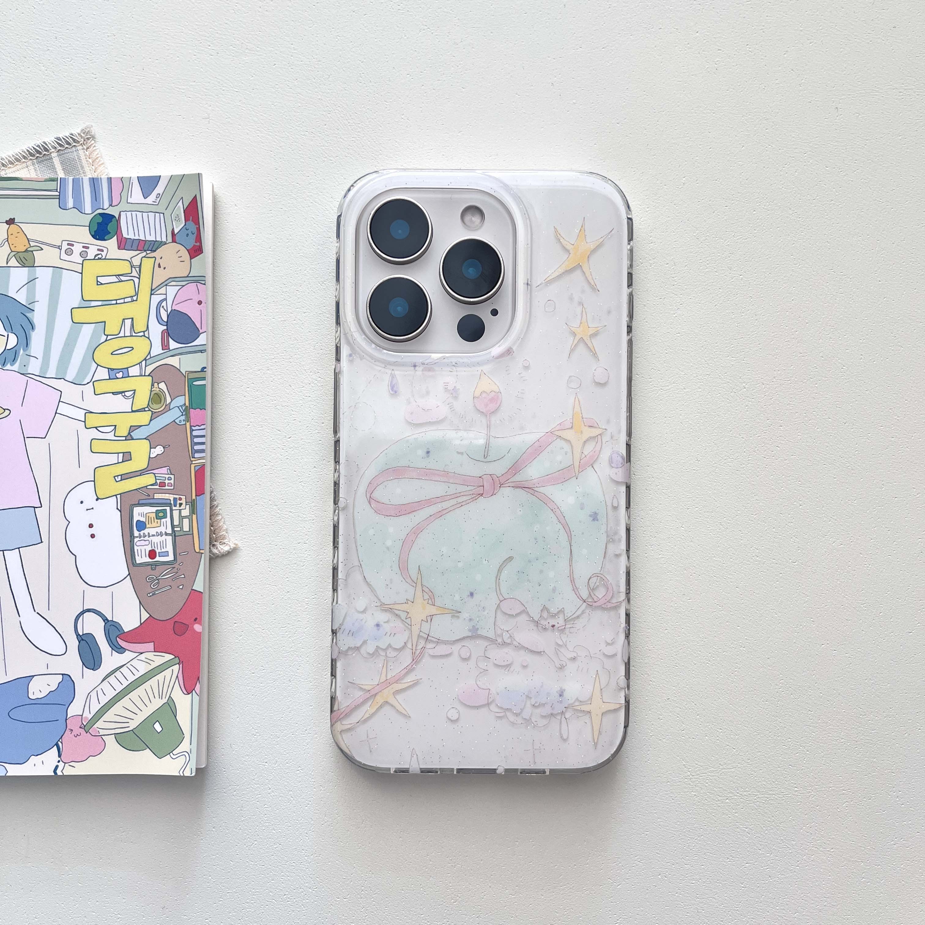 

Милый чехол с бантиком и звездами для iphone 14 15 pro max 13 14 promax с подвеской, imd чехол для телефона conque capa iPhone 15