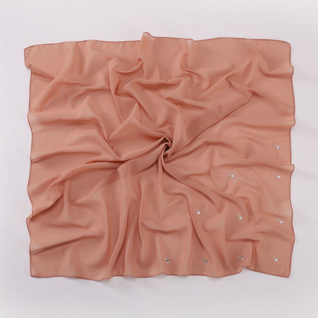 New Arrival Pearl Chiffon Drop-Shaped Rhinestone Square Scarf, High-Quality Hijab for Malaysian Malay Women