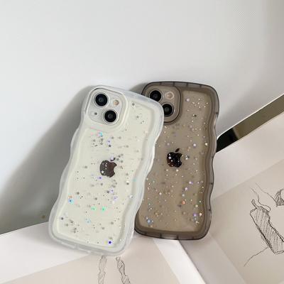 Glitzernde, durchsichtige Handyhülle für iPhone 16 Pro Max 15 Pro 14 Plus 13 12 Max 11 Silikon Bling Wave Border Stoßfeste Hülle