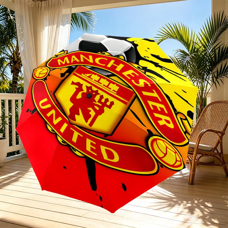 Manchester United F.C Print Automatic Open Close Umbrella, Portable Foldable Umbrella, for Outdoor Commute Camping Trip, Ideal Birthday Gift