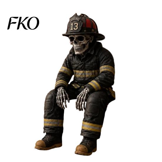 Firefighter Ornament Skeleton Shelf Sitter Statue, Vintage Resin Figurine with Realistic Gear & Distressed Dark Industrial Aesthetic Finish,