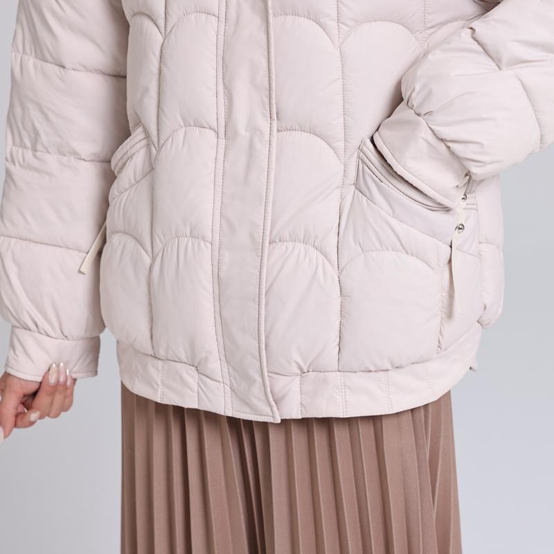 Podzimní a zimní dámské vatované a zateplené svrchní oblečení Teplé Krátké Volné Pohodlné Zapínání na zip Odstavec Klopa s kapucí Svrchní oblečení