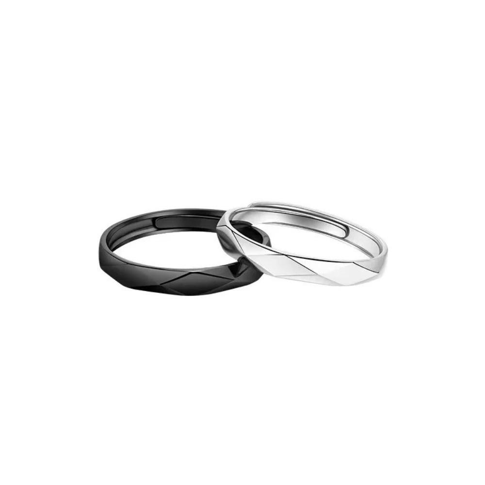 Black Sliver Color Couple Rings Rhombus Adjustable Finger Ring Luxury Lover's Jewelry Wedding Ring