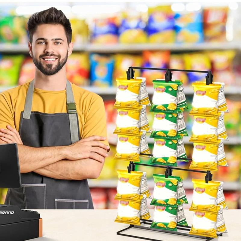 Metal Food Holder Rack With 48 Clamps 3 Layer Design Durable Carbon Steel Storage Unit For Retail Store Household Cooking Area Use
