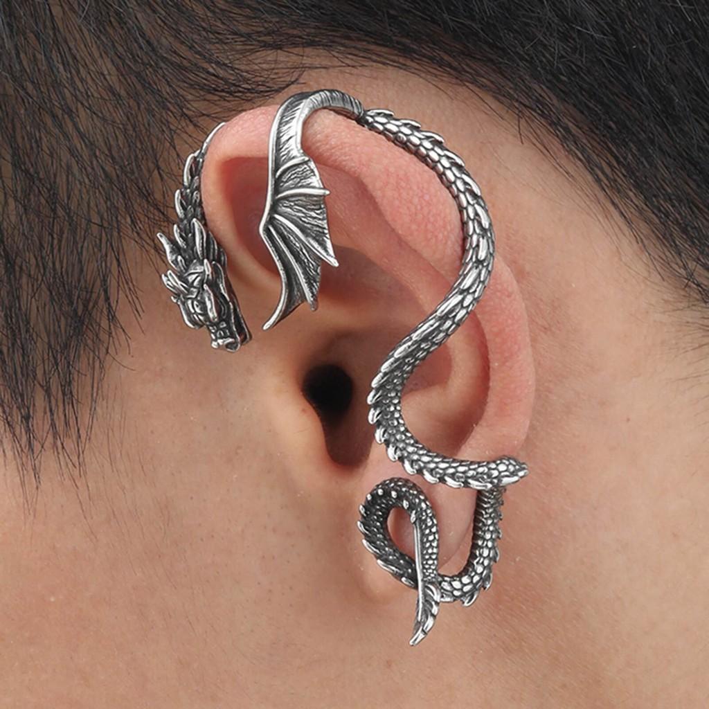 Retro Punk Gothic Flying Dragon Ear Studs for Men Women Exaggerated Style Earrings Jewelry
