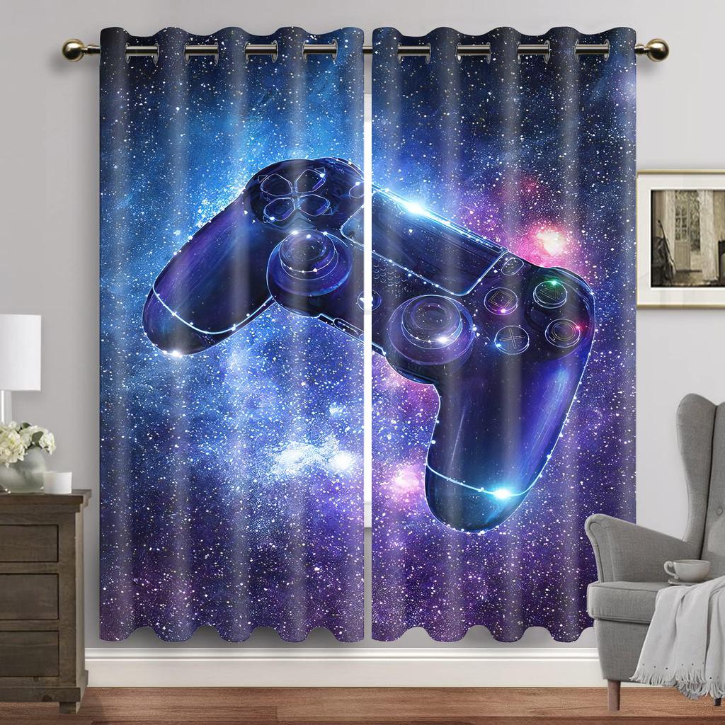 Gamepad Printed Thin Curtains for Boys Bedroom Gaming Room Decor Window Curtains Playing Video Game Window Drapes Shading 2panel