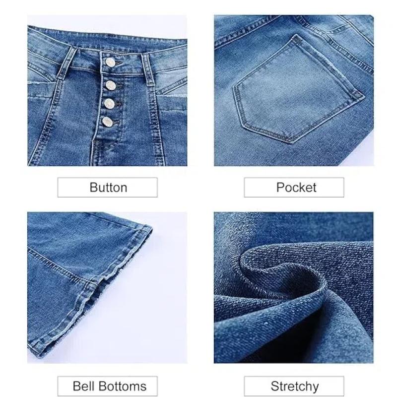 Γυναικείο ψηλόμεσο τζιν με φαρδύ πόδι με κουμπιά με καμπάνα παντελόνι με φαρδύ τζιν παντελόνι μόδας casual στενό παντελόνι