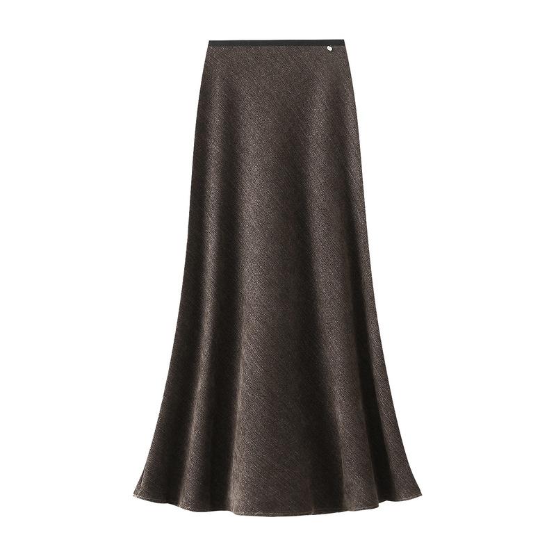 Qooth Mermaid Pencil Skirt Elastic Waist A Line Mid Length Skirt with Decorative Metal Buttons QT2759