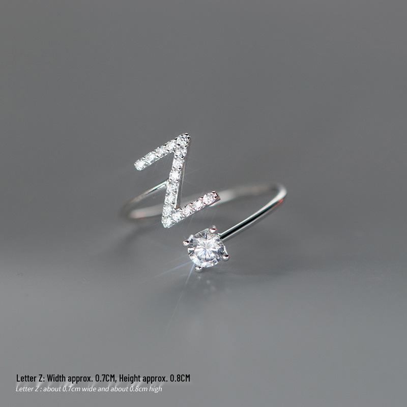 Women's Alphabet Rings: Unique Japanese and Korean Style, Plain Band, Open Design for Index Finger.