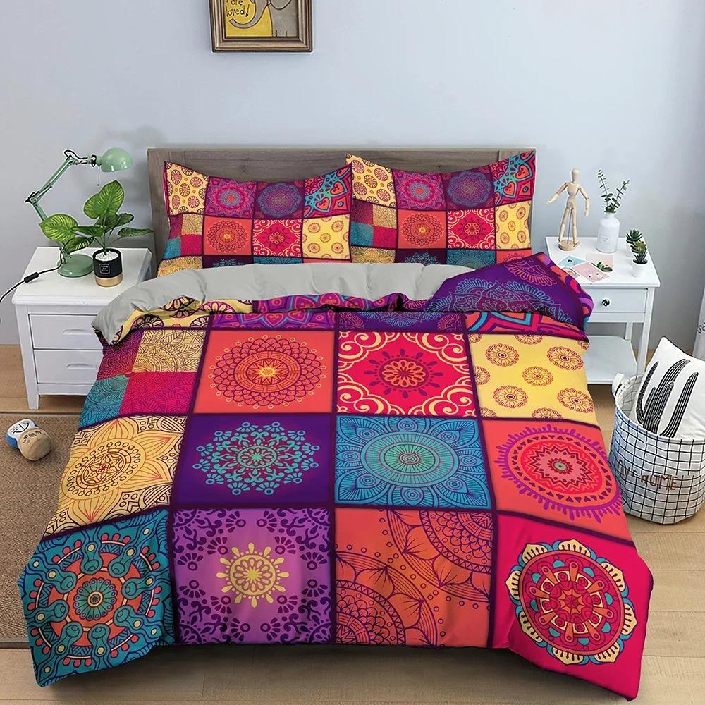 

Pillowcase Home Decor with 3D Mandala Duvet Cover Set Floral Pattern Bedding Set for Bedroom Luxury Cozy Quilt Cover Tool 70x133cm 2pcs