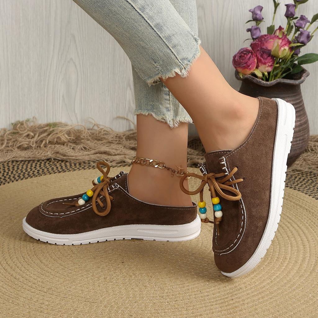 Autumn Baotou Half Slippers Women's 2025 New Plus Size Beaded Flat Casual One-Foot Slipper Slippers