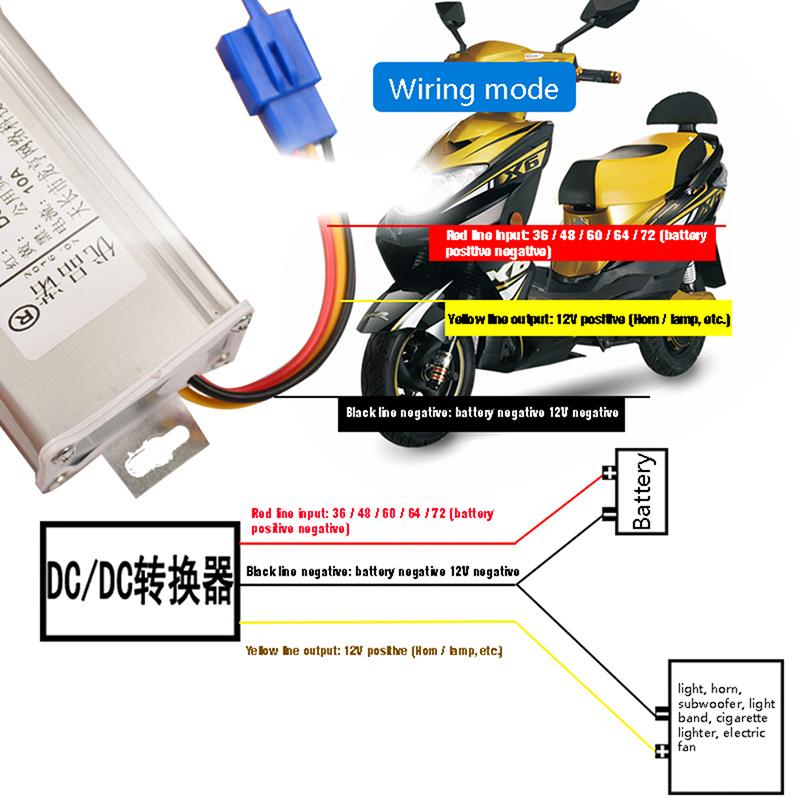 Transformatör DC 36V 48V 60V 72V 96V - 12V 10A 20A Elektrikli Bisiklet Dönüştürücü