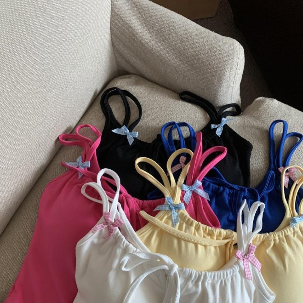 Chest Pad Tank Top Halter Crop Tops Women Summer Bow Camis Backless Camisole Fashion Tube Lady Sleeveless Cropped Vest